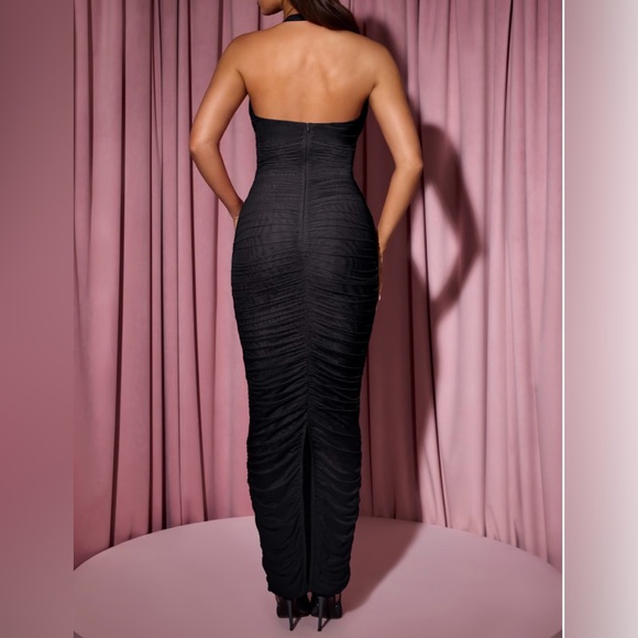 Oh Polly Mirna Ruched Halterneck Maxi Dress in Black - Picture 3 of 3